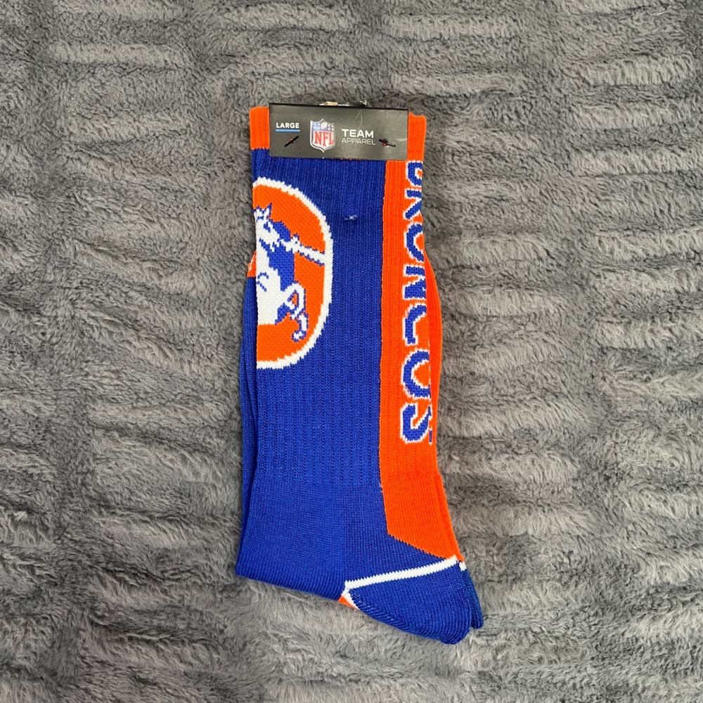 NFL Denver Broncos For Bare Feet Crew Socks Mens Large Royal Blue Orange MVP CL